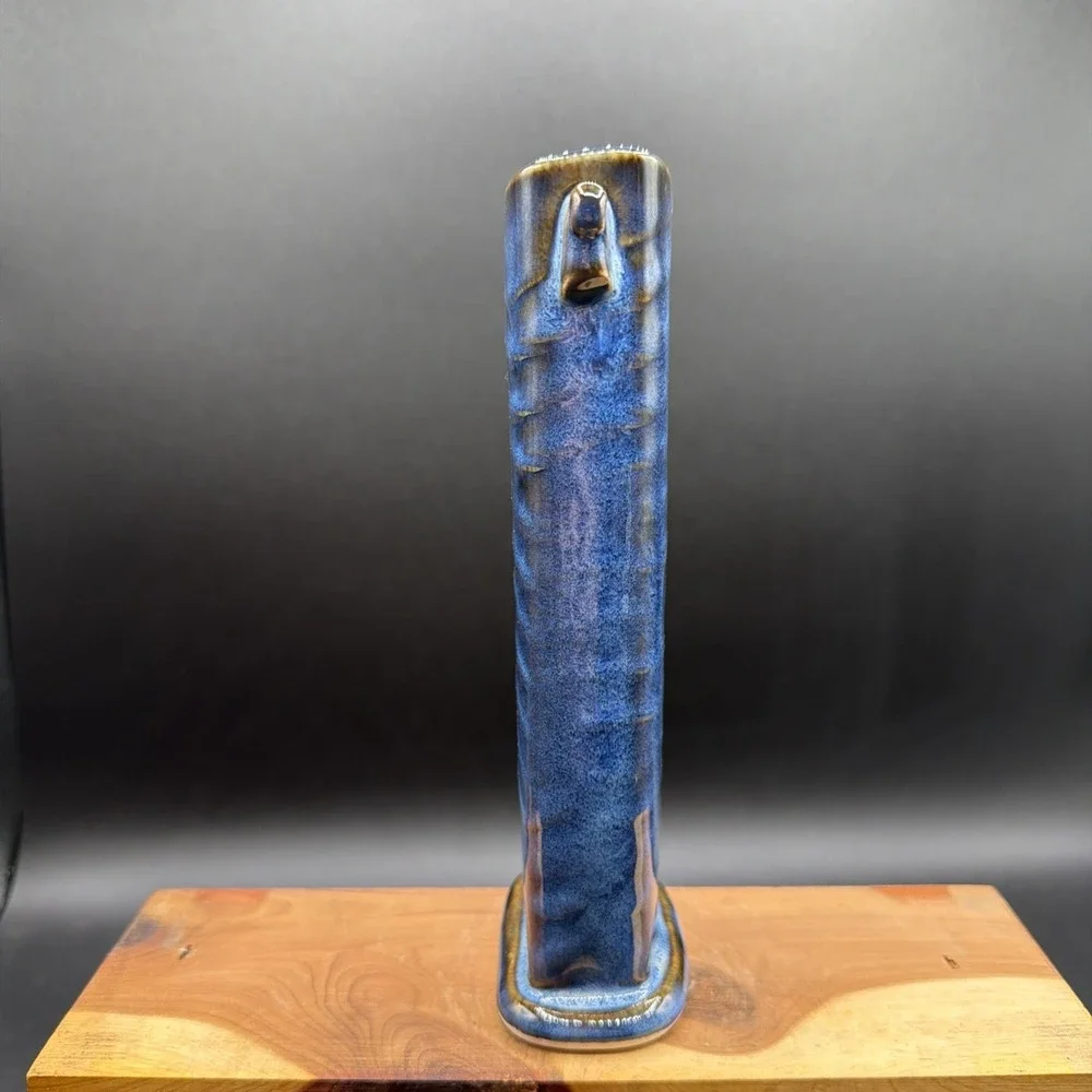 VTG Studio Art Pottery Handmade Blue Ceramic Bud Weed Vase Delicate Signed
